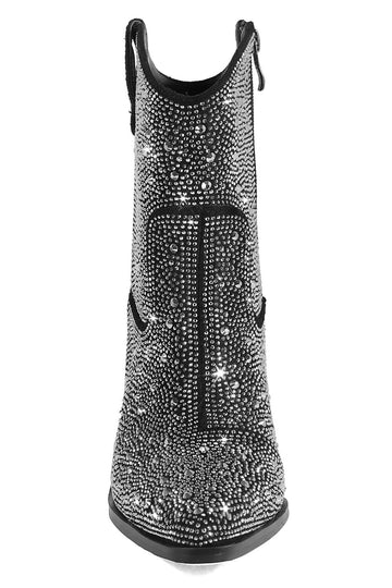 Botines vaqueros negros de pedrería en contraste de color